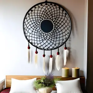 Picture a dream catcher being carefully hung above a bed or in a sacred space, accompanied by a ritual involving candles, incense, or heartfelt prayers to create an atmosphere of tranquility and dream-filled nights.