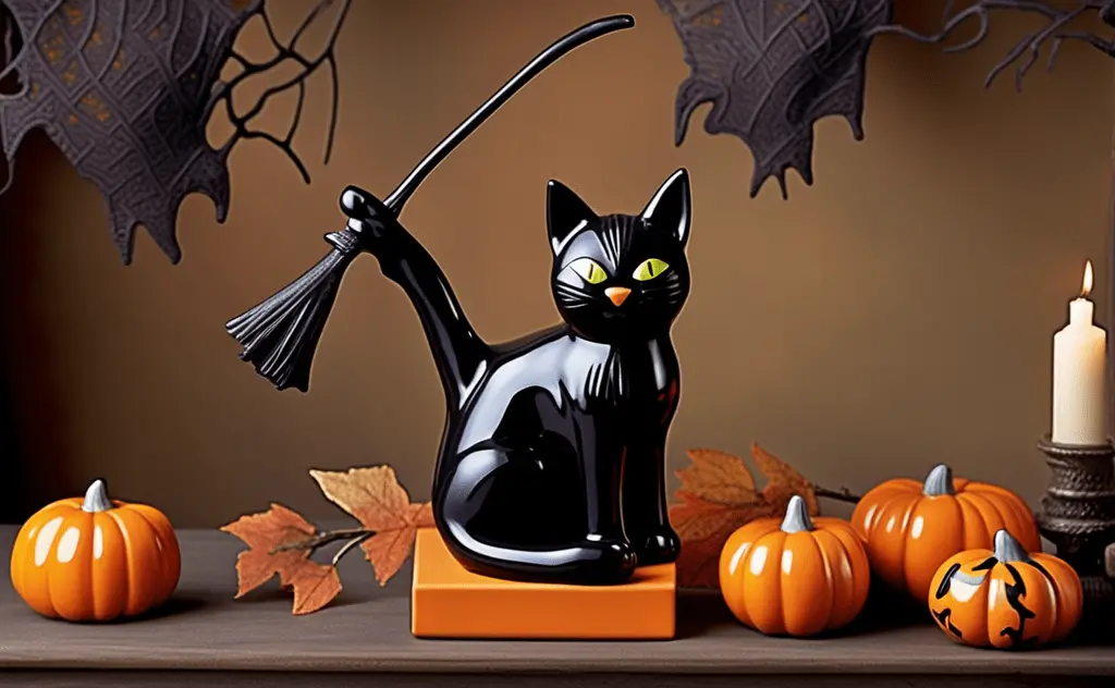 a whimsical ceramic black cat figurine